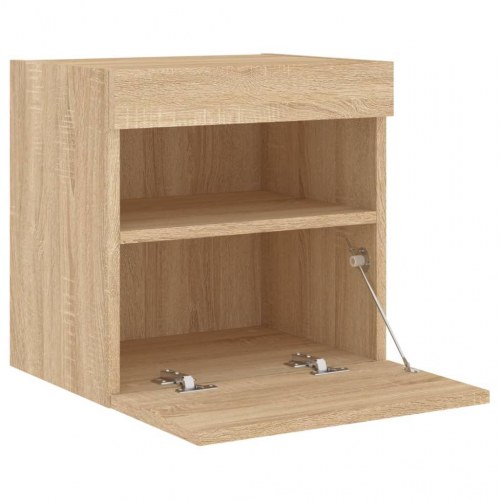 Væghængte tv-borde med LED-lys 2 stk. - 40×30×40 cm, sonoma-eg