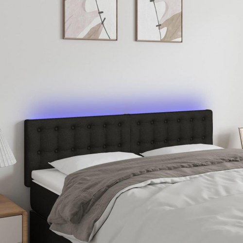 Sengegavl med LED-lys 144 x 5 x 78/88 cm - sort