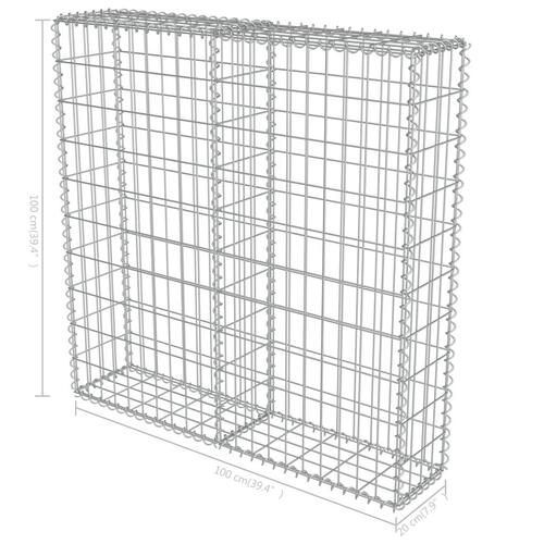 Gabionvæg med dæksler galvaniseret stål 100 x 20 x 100 cm