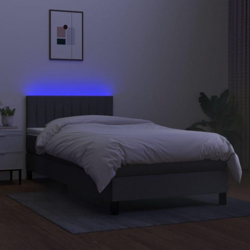Kontinentalseng med LED-lys 90×190 cm - stof, mørkegrå