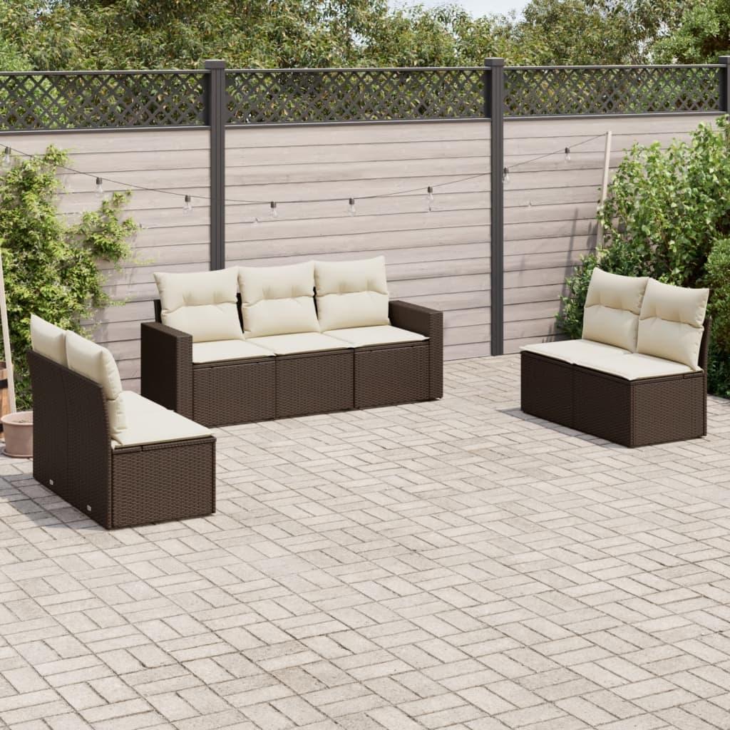 Sofasæt Til Haven 8 Dele Med Hynder Polyrattan Beige - Brun og cremefarvet / Uden bord