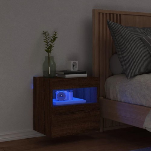 Væghængt tv-bord med LED-lys 40×30×40 cm - brun egetræsfarve
