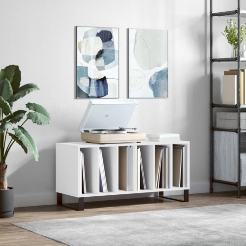 Vinylskab 100×38×48 cm i hvidt konstrueret træ - LP opbevaring med jernfødder