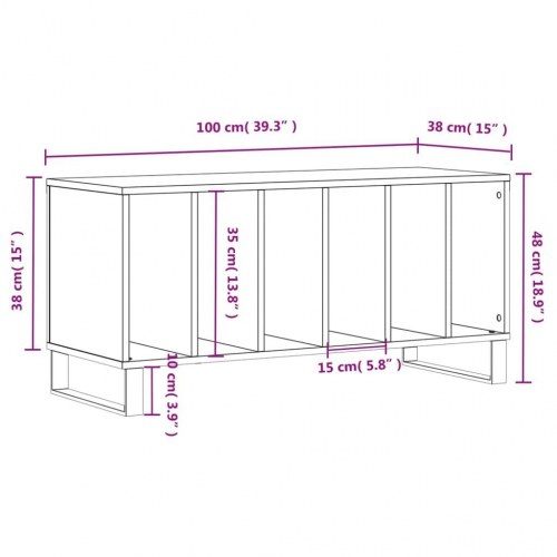 Vinylskab 100×38×48 cm i hvidt konstrueret træ - LP opbevaring med jernfødder