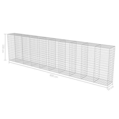 Gabionvæg med dæksler galvaniseret stål 600 x 50 x 150 cm
