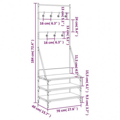 Tøjstativ med skoopbevaring 70x40x184 cm røget egetræsfarve