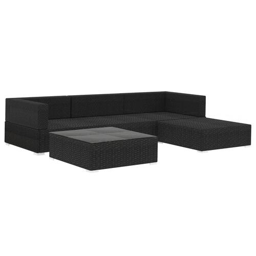 Loungesæt til haven 5 dele med hynder polyrattan sort