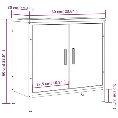Underskab til vask 60 × 30 × 60 cm - konstrueret træ, grå sonoma-eg