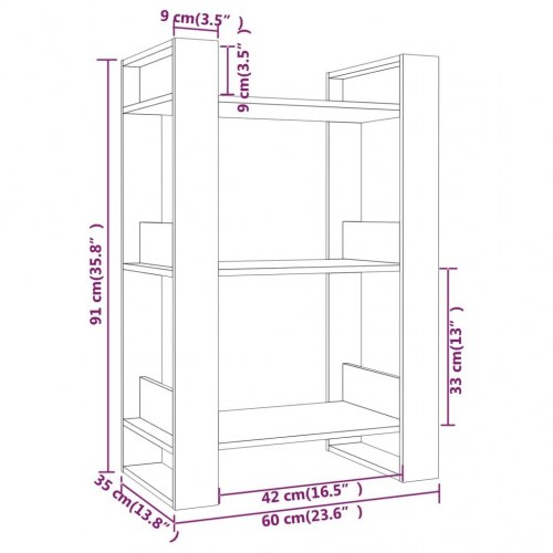 Bogreol/rumdeler 60x35x91 cm massivt fyrretræ