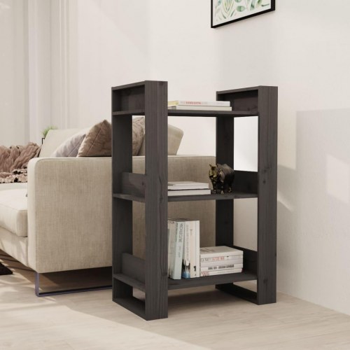 Bogreol/rumdeler 60 × 35 × 91 cm - massivt fyrretræ, grå