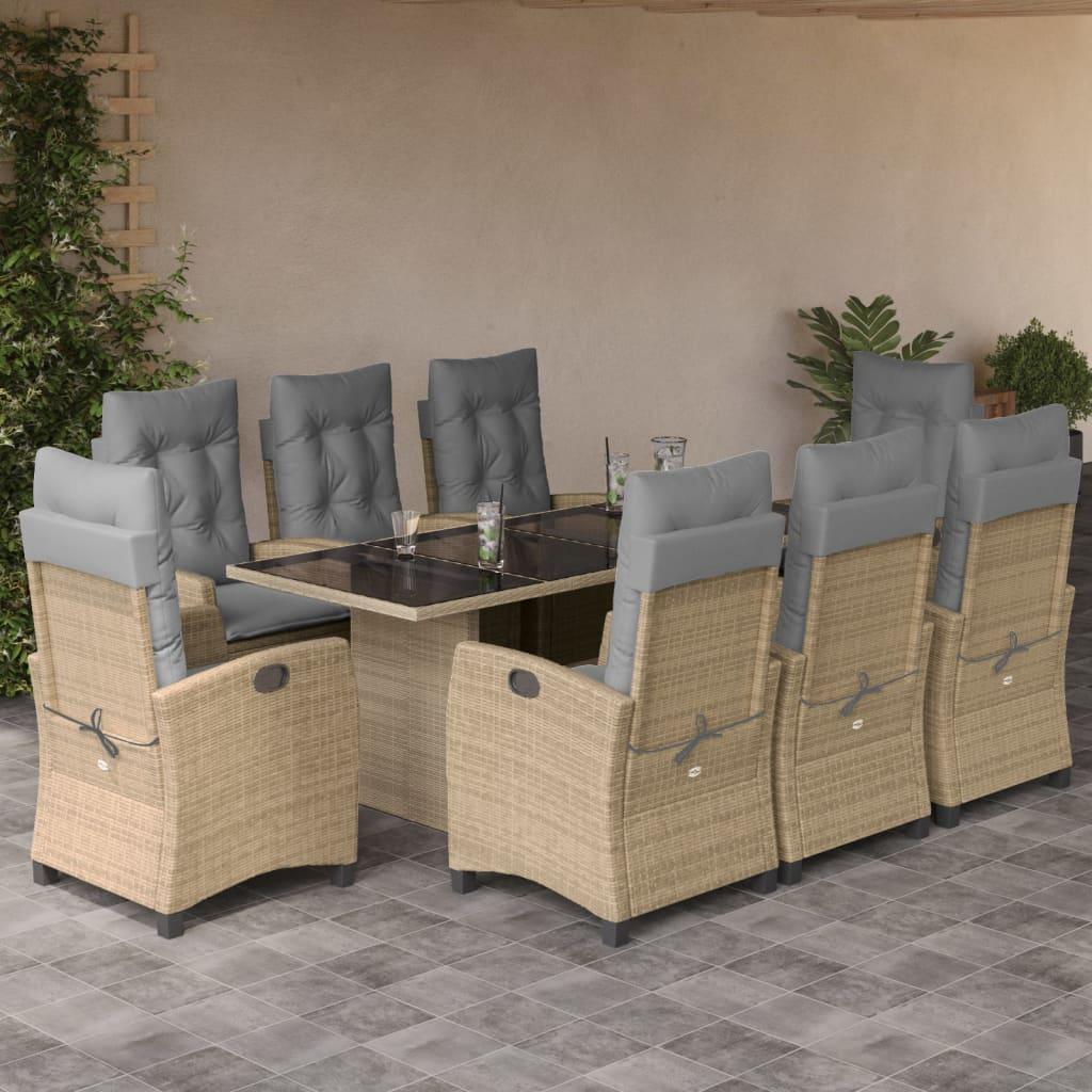 Spisebordssæt Til Haven 9 Dele Med Hynder Polyrattan Beige - 8 / Blandet beige / Uden fodskammel