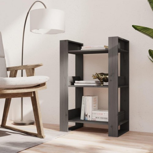Bogreol/rumdeler 60 × 35 × 91 cm - massivt fyrretræ, grå