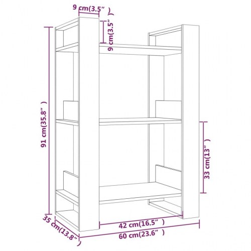 Bogreol/rumdeler 60 × 35 × 91 cm - massivt fyrretræ, grå