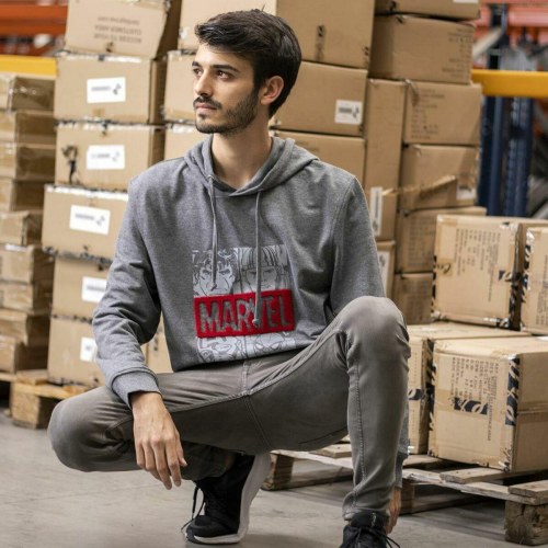 Hættetrøje til Mænd Marvel Grå Mørkegrå - XL