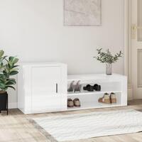 Skoskab 130x35x54 cm konstrueret træ hvid højglans