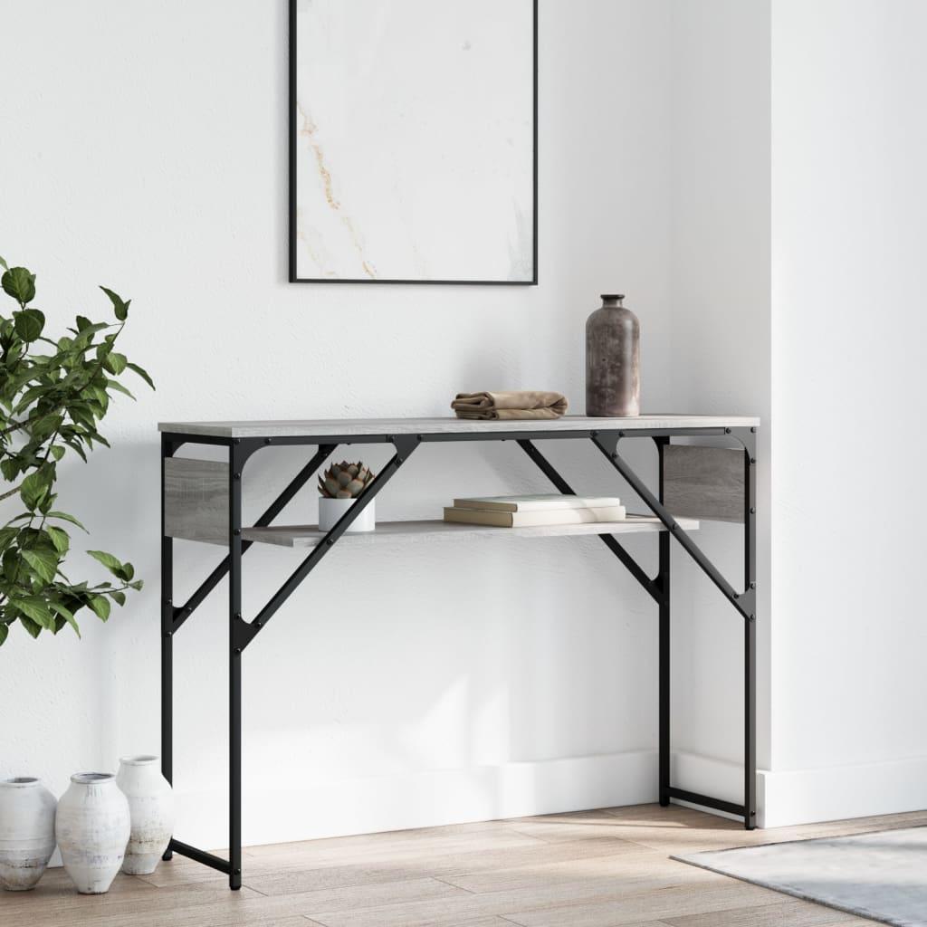 Konsolbord Med Hylde 105x30x75 Cm Konstrueret Træ Grå Sonoma Eg