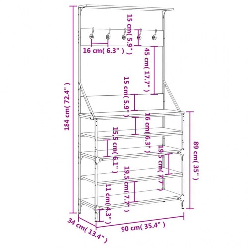Tøjstativ med skoopbevaring 90x34x184 cm sonoma-eg