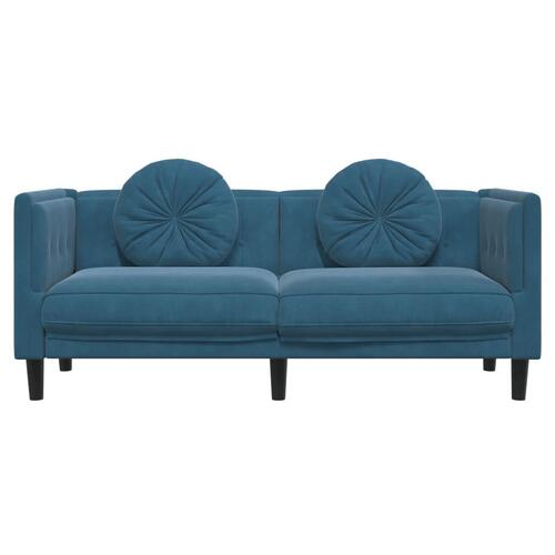 2-personers sofa med hynder velour blå