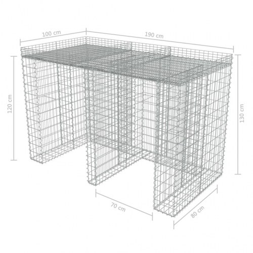 Gabionvæg til affaldsspand 190x100x130 cm galvaniseret stål