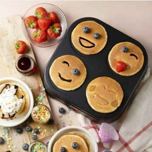 DOMO pandekagemaskine 600 W - emoji plader, sort