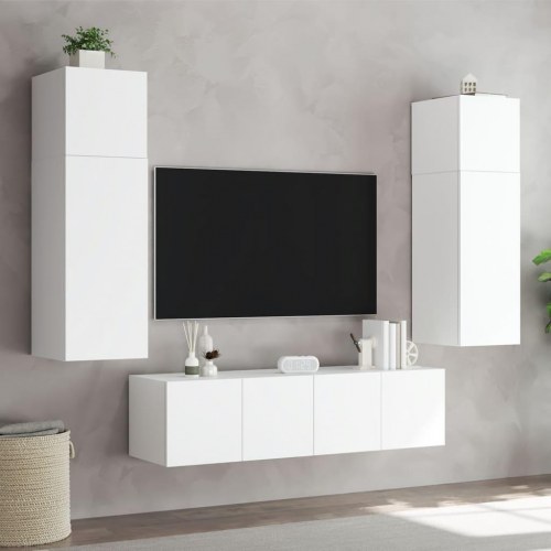 Væghængt tv-bord med LED-lys 60x35x31 cm hvid