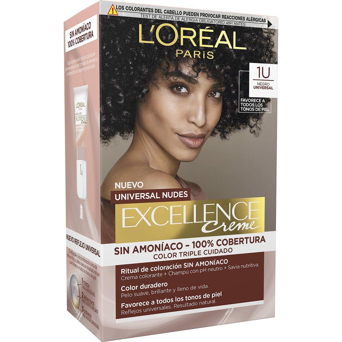 Permanent hårfarve L'Oréal Paris Excellence Creme - Sort 1U (5 enheder)