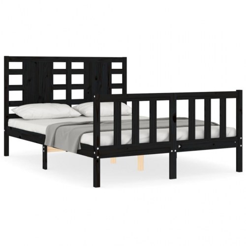 Sengeramme med sengegavl 140x190 cm massivt træ sort