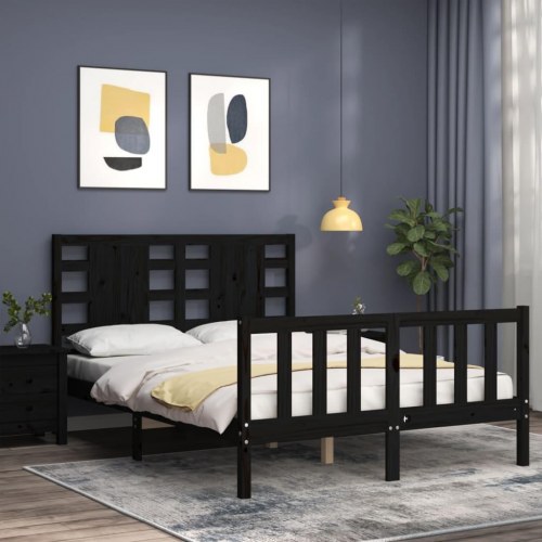 Sengeramme med sengegavl 140x190 cm massivt træ sort