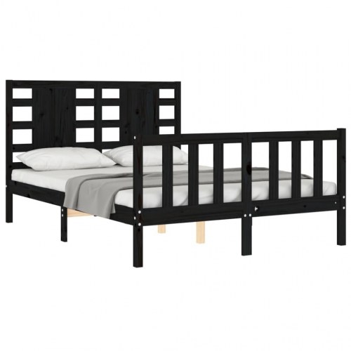 Sengeramme med sengegavl 140x190 cm massivt træ sort