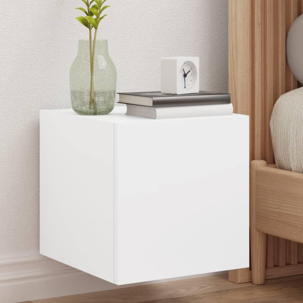 Væghængt tv-bord med LED-lys 30,5x35x30 hvid