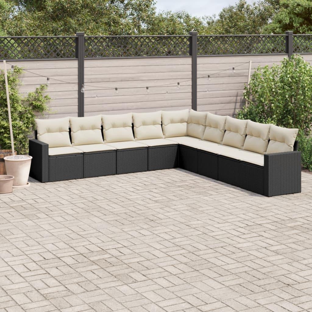 Sofasæt Til Haven 9 Dele Med Hynder Polyrattan - Sort og cremefarvet / Uden bord