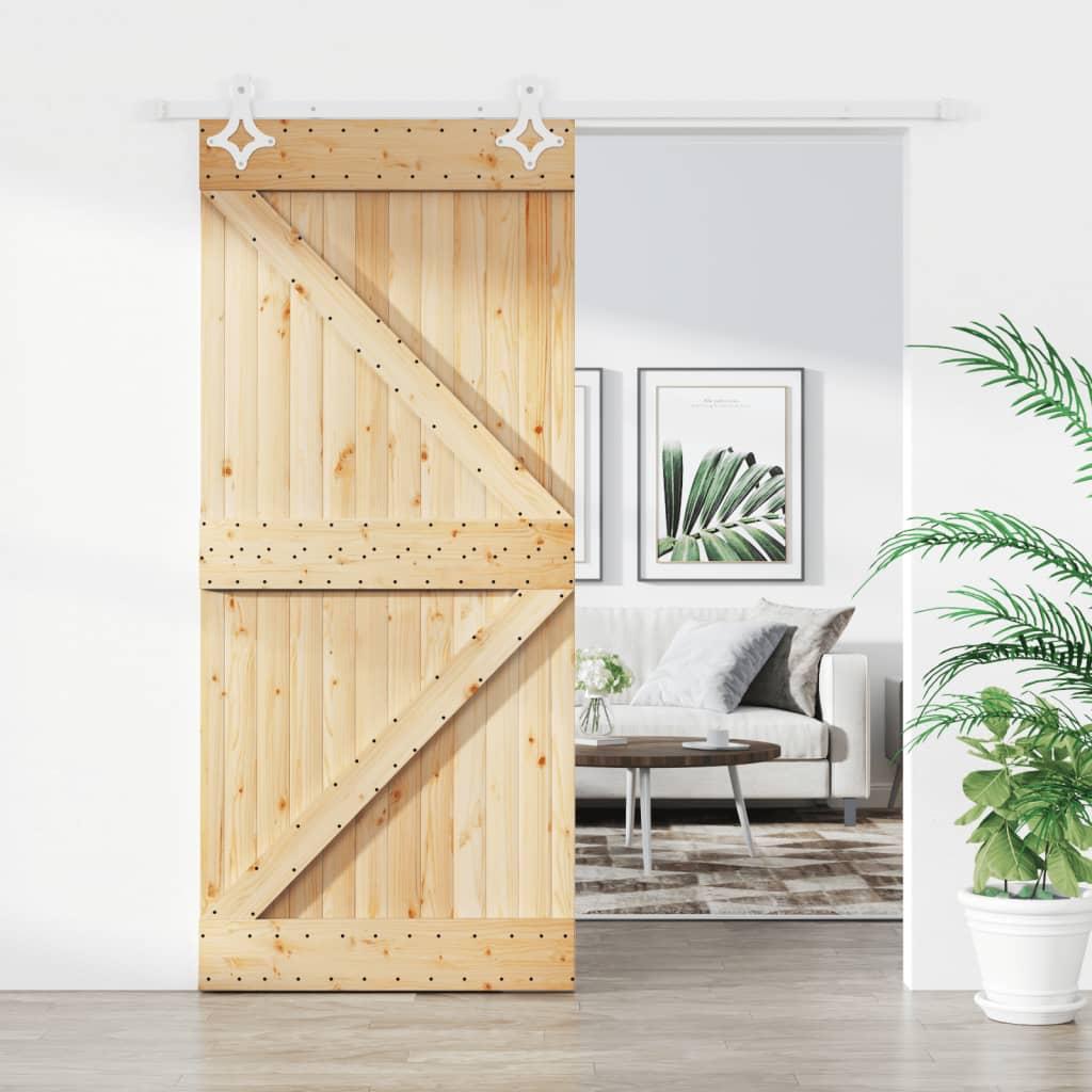 Skydedør med monteringssæt 90x210 cm massivt fyrretræ