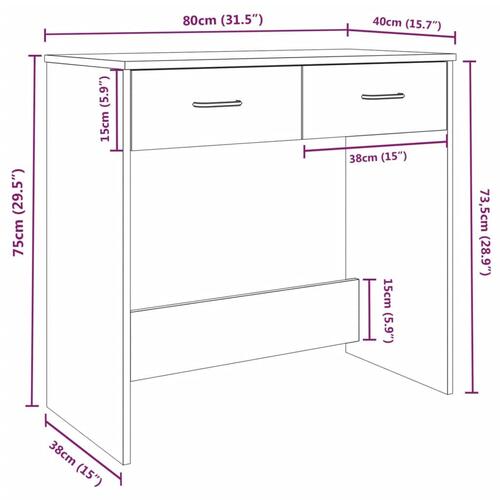 Skrivebord 80x40x75 cm konstrueret træ røget egetræsfarve