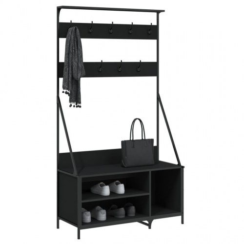 Tøjstativ med skoopbevaring - 100×41×184 cm, sort