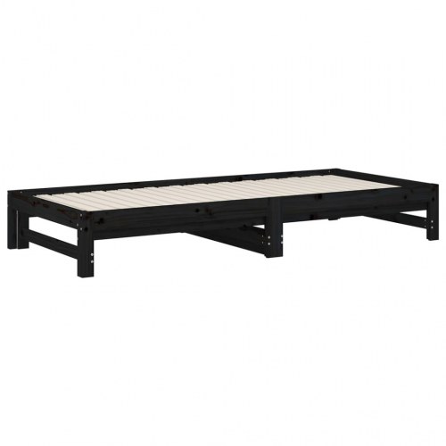 Daybed med udtræk 2x(90x200) cm massivt fyrretræ sort