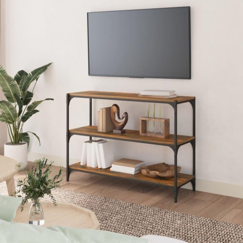 Bogreol med 3 hylder - røget egetræ, 100 x 33 x 70,5 cm