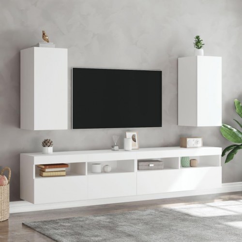 Væghængt tv-bord med LED-lys 30,5 x 35 x 70 cm - hvid