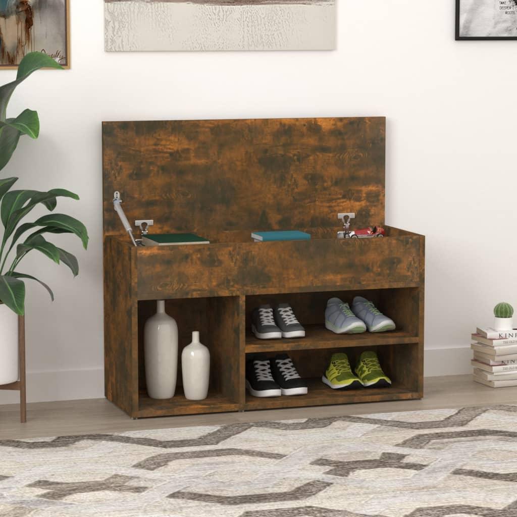 Skobænk 80x30x45 cm konstrueret træ røget egetræsfarve