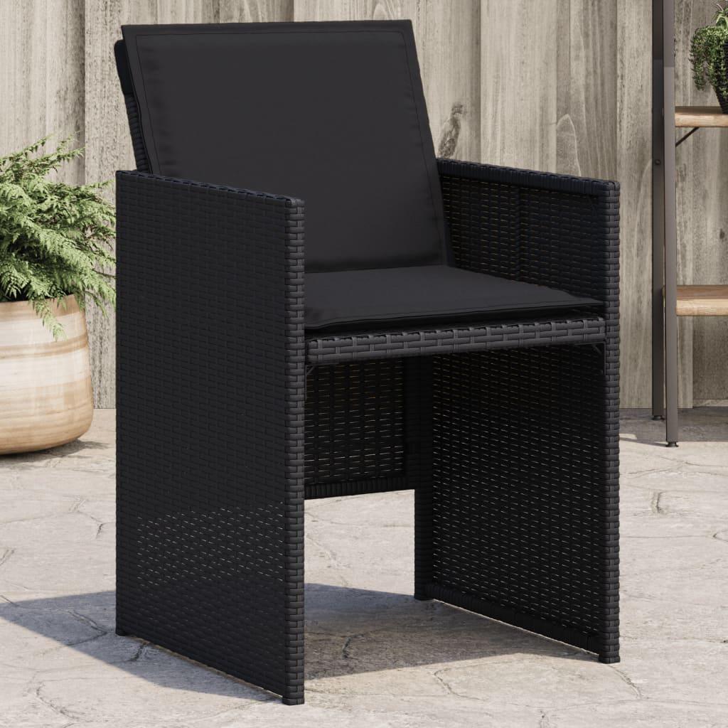 Havestole med hynder - 4 stk. i sort polyrattan