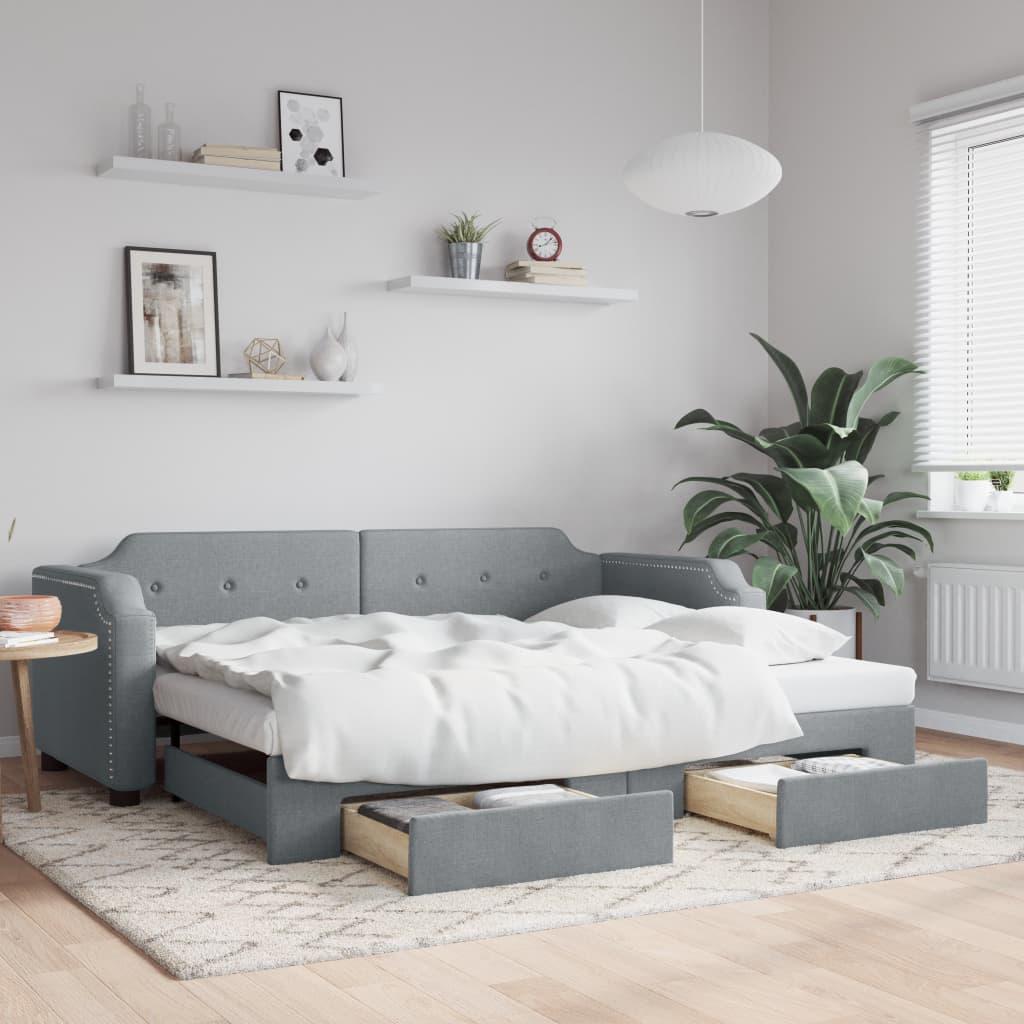Daybed Med Udtræk Og Skuffer 90x200 Cm Stof Lysegrå