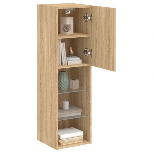 Tv-borde 2 stk. med LED-lys - 30,5 × 30 × 102 cm, sonoma-eg
