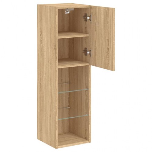 Tv-borde 2 stk. med LED-lys - 30,5 × 30 × 102 cm, sonoma-eg