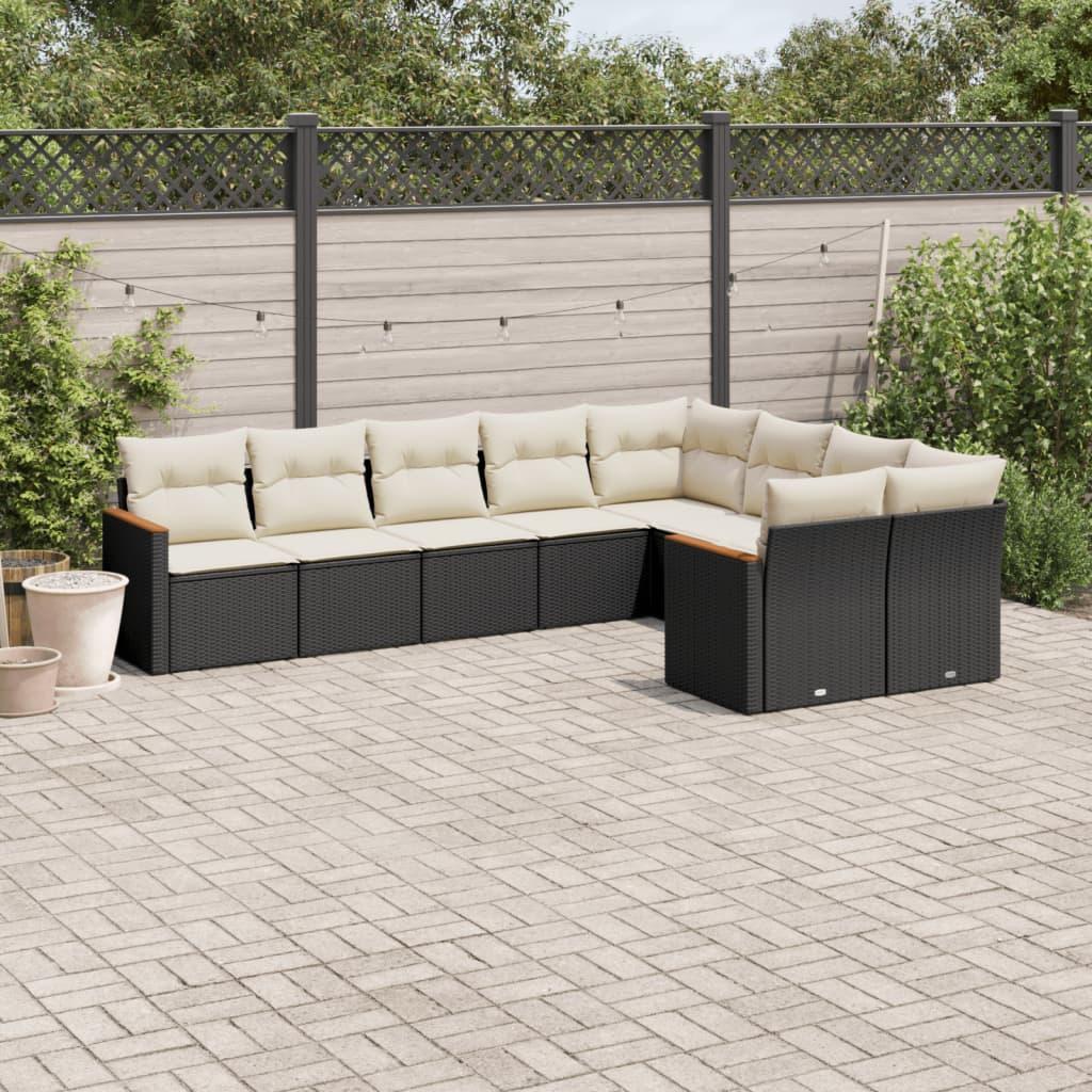 Sofasæt Til Haven 9 Dele Med Hynder Polyrattan - Sort og cremefarvet / Uden bord