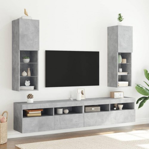 Tv-borde med LED-lys - 2 stk., 30,5×30×102 cm, betongrå