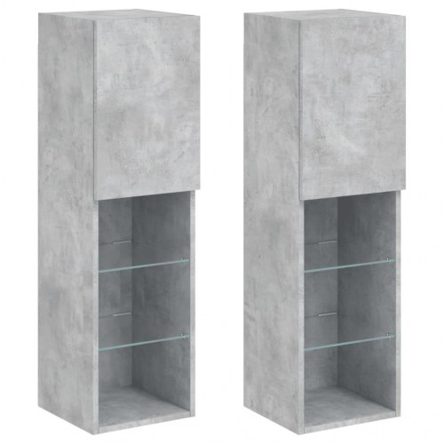 Tv-borde med LED-lys - 2 stk., 30,5×30×102 cm, betongrå