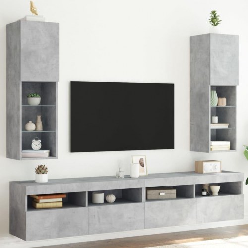Tv-borde med LED-lys - 2 stk., 30,5×30×102 cm, betongrå