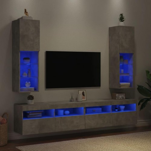 Tv-borde med LED-lys - 2 stk., 30,5×30×102 cm, betongrå
