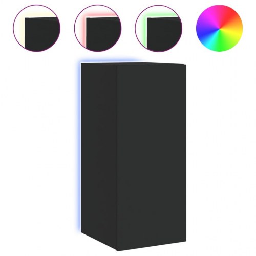 Væghængt tv-bord med LED-lys - sort, 30,5 x 35 x 70 cm