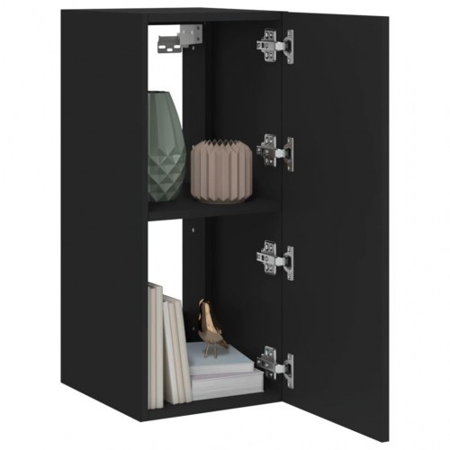 Væghængt tv-bord med LED-lys - sort, 30,5 x 35 x 70 cm