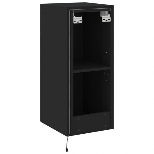 Væghængt tv-bord med LED-lys - sort, 30,5 x 35 x 70 cm
